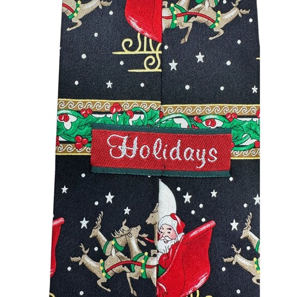 Christmas Novelty Silk Tie With Santa & Reindeer Sleigh Design Holiday Festive - Picture 3 of 8